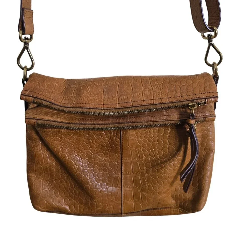 Margot New York Mickey Collection Brown Croc Embossed Hobo Bag Genuine Leather